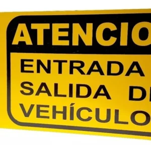 Cartel de chapa 18 x 34 cm. ENTRADA Y SALIDA DE VEHICULOS - DOBLE FAZ