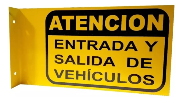 Cartel de chapa 18 x 34 cm. ENTRADA Y SALIDA DE VEHICULOS - DOBLE FAZ