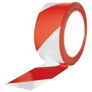 Cinta CEBRADA ROJA Y BLANCA X30 MTS demarcatoria adhesiva para pisos - Rollo de 48 mm de ancho x 30 metros de largo -
