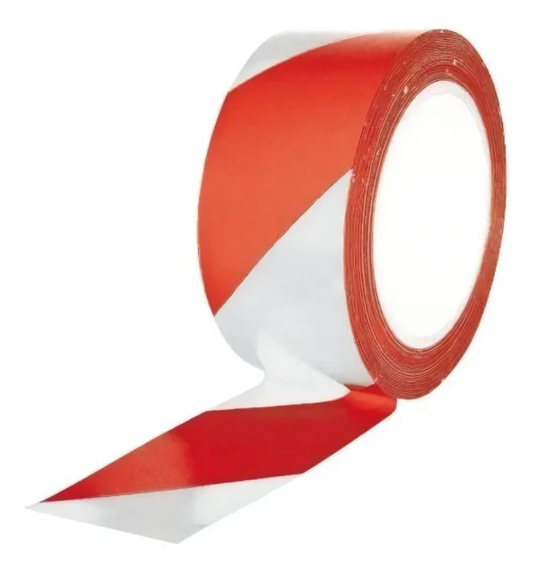 Cinta CEBRADA ROJA Y BLANCA X30 MTS demarcatoria adhesiva para pisos - Rollo de 48 mm de ancho x 30 metros de largo -