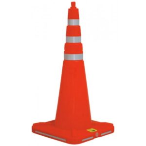 CONO NARANJA FLUO de 70 cm, BASE RECARGABLE CON 4 REFLECTIVOS de 3 cm, base cuadrada de 33x33cm
