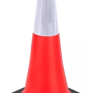 CONO NARANJA FLUO de 75 cm - BASE DE GOMA - CON 1 REFLECTIVO de 21,5 cm, base cuadrada de 37,5 x 37,5 cm