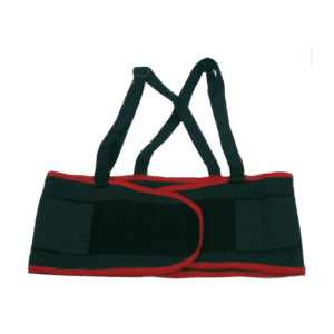 Faja lumbar negra CON RIBETE ROJO , presentacion en bolsa .IMPRESA FULL COLOR con portablister