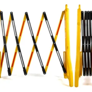 Valla amarilla extensible placas tipo tijera. Altura 96 cm. Extensible hasta 2,5mts