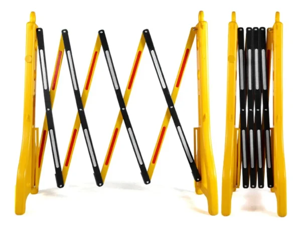 Valla amarilla extensible placas tipo tijera. Altura 96 cm. Extensible hasta 2,5mts